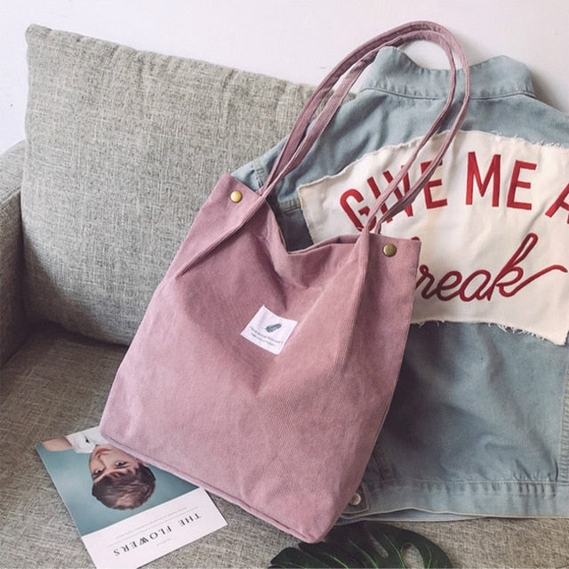 Women Corduroy Shoulder Shopping Bags