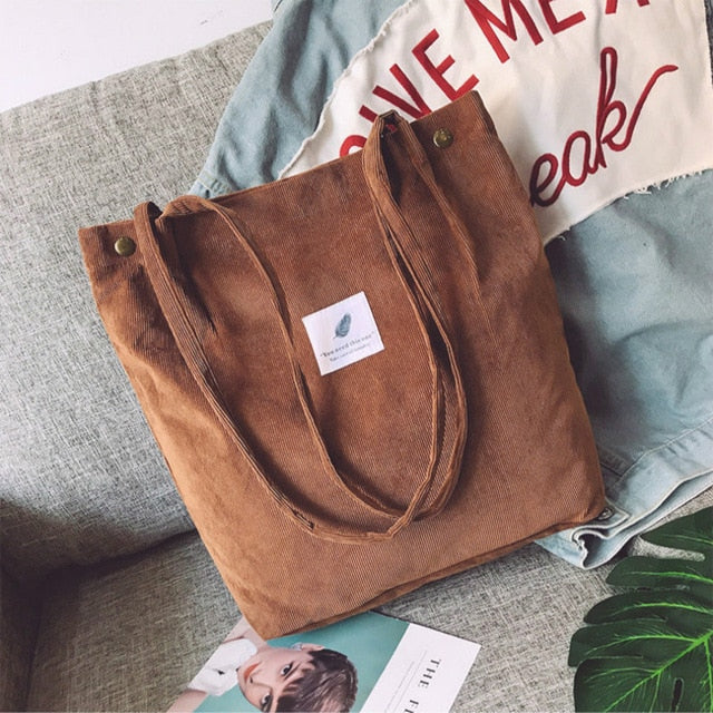 Women Corduroy Shoulder Shopping Bags